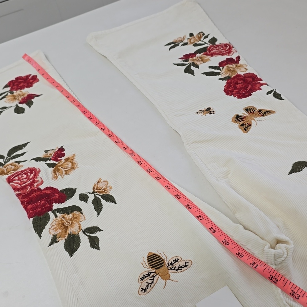 Driftwood Farrah Offwhite Corduroy Flare Pants Bees & Roses Embroidery - Picture 6 of 13
